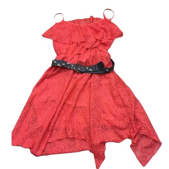 Emerald Sundae Womens Juniors Dress Size‎ Small with Belt Orange Lace Strappy - Picture 5 of 7